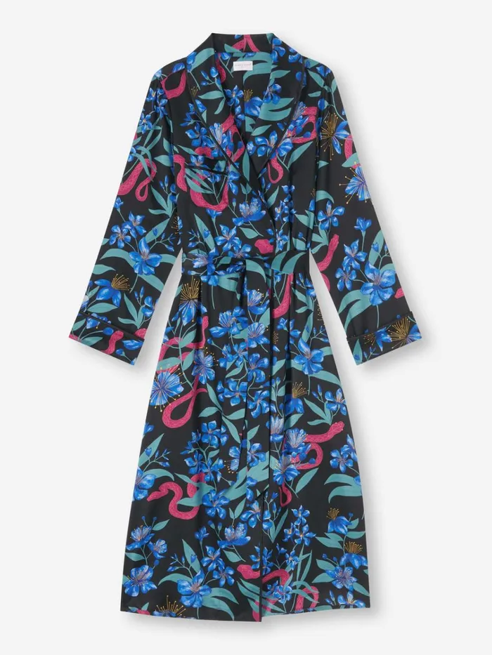 Silk Robes Women Derek Rose Long Robe Brindisi 101 Silk Satin Black