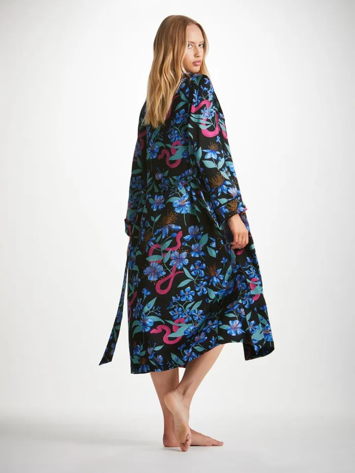 Silk Robes Women Derek Rose Long Robe Brindisi 101 Silk Satin Black