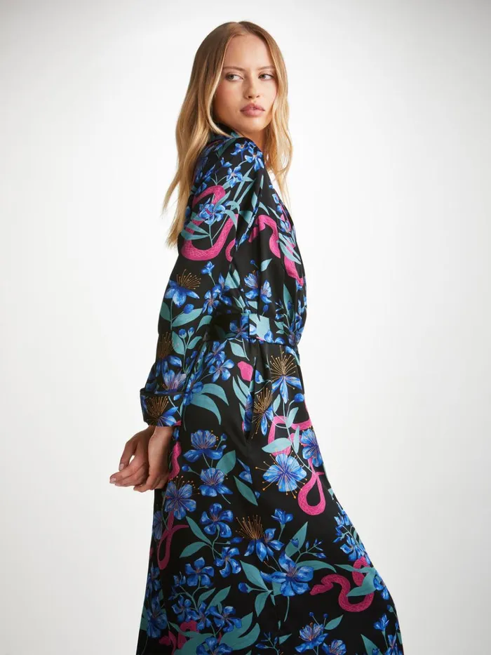Silk Robes Women Derek Rose Long Robe Brindisi 101 Silk Satin Black