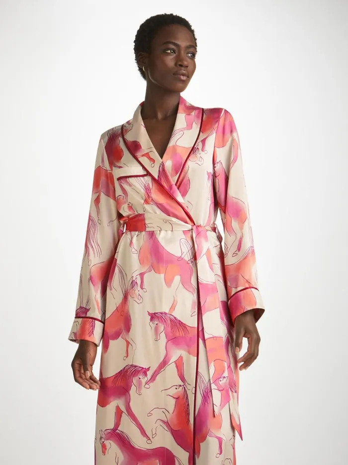 Silk Robes Women Derek Rose Long Robe Brindisi 96 Silk Satin Cream