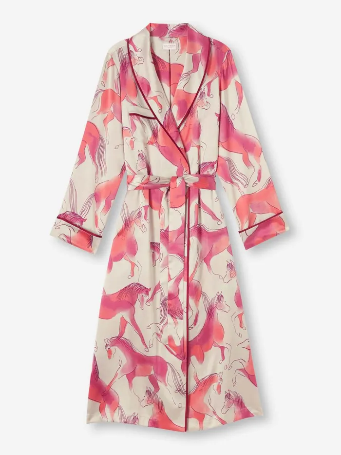 Silk Robes Women Derek Rose Long Robe Brindisi 96 Silk Satin Cream