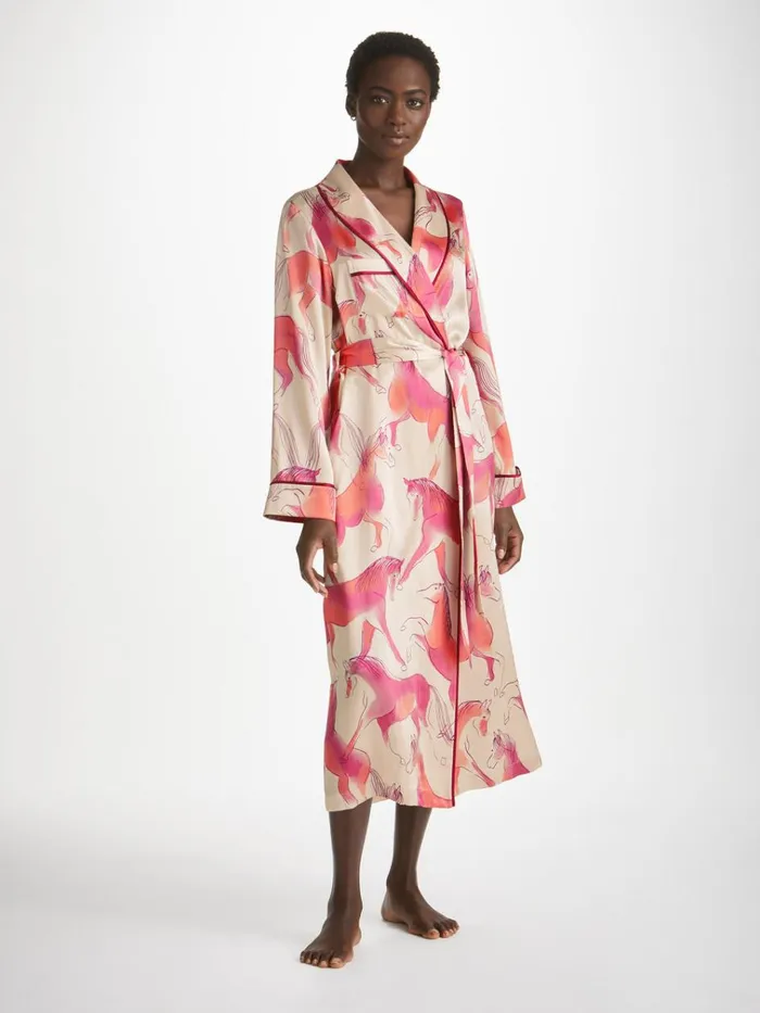 Silk Robes Women Derek Rose Long Robe Brindisi 96 Silk Satin Cream