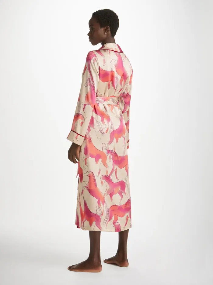 Silk Robes Women Derek Rose Long Robe Brindisi 96 Silk Satin Cream
