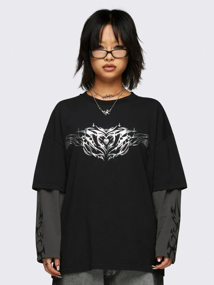 Silver Heart Layered Tshirt Women Minga London Tops and TShirts