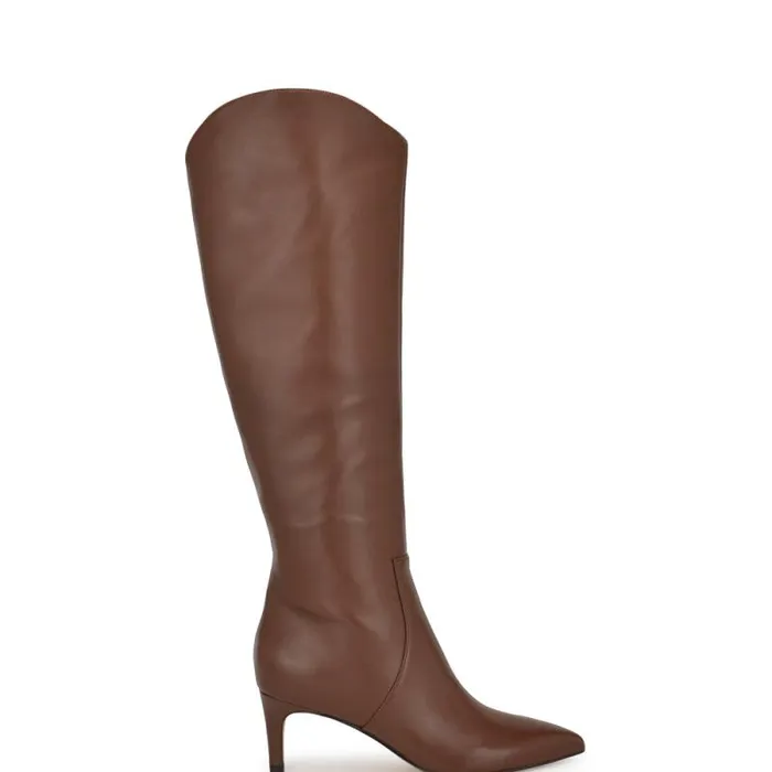 Sirena Heeled Dress Boots Brown Leather Women Nine West Boots and Booties