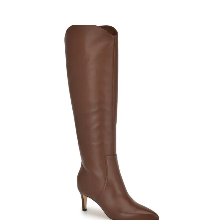 Sirena Heeled Dress Boots Brown Leather Women Nine West Boots and Booties
