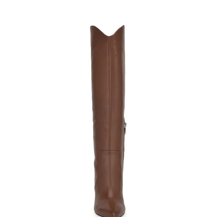 Sirena Heeled Dress Boots Brown Leather Women Nine West Boots and Booties