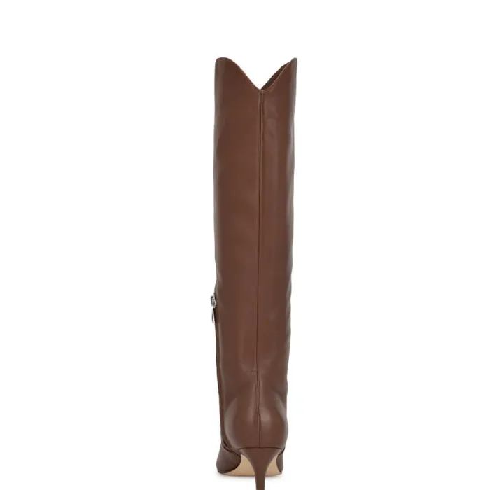 Sirena Heeled Dress Boots Brown Leather Women Nine West Boots and Booties