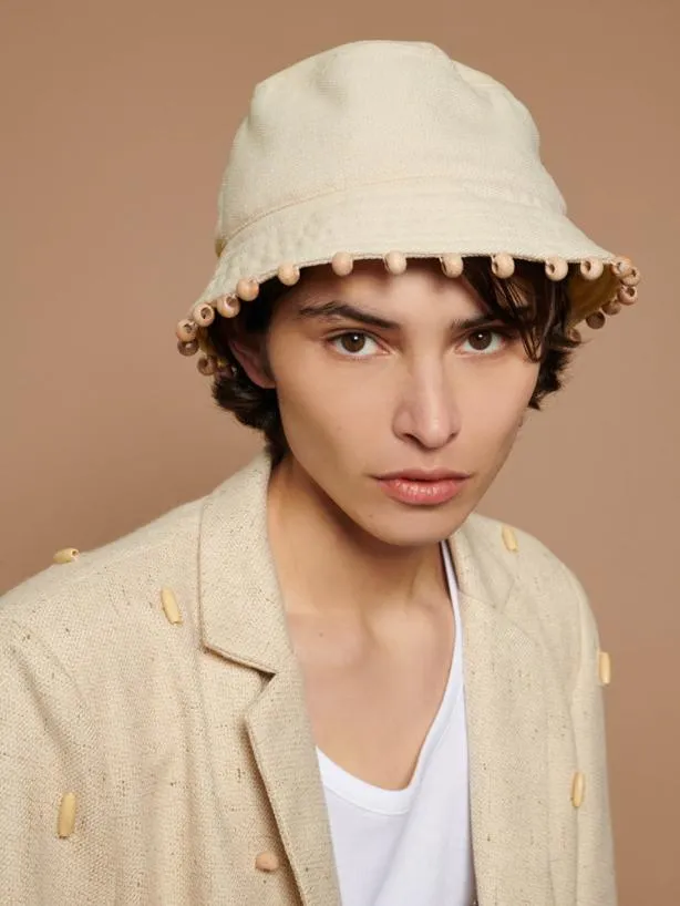 Sister Jane Accessories Menswear Dylan Bead Bucket Hat Ivory Cream