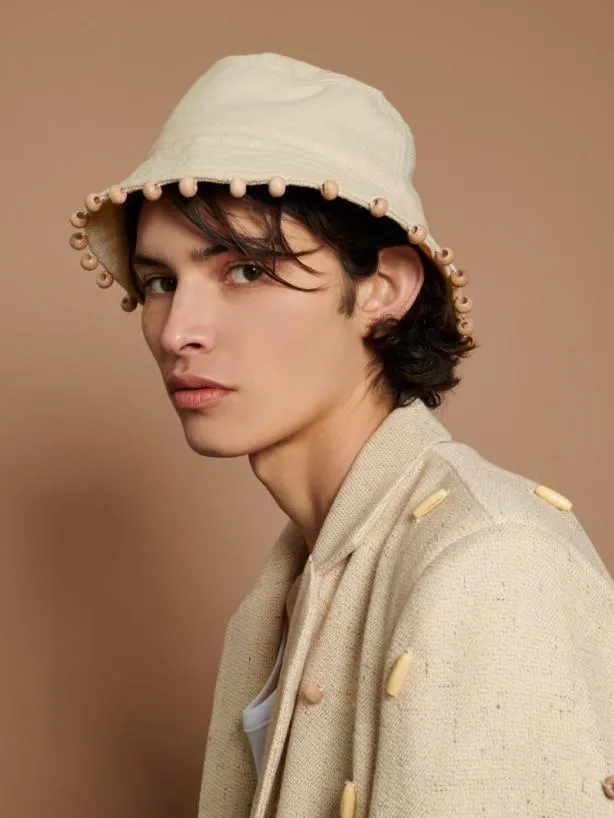 Sister Jane Accessories Menswear Dylan Bead Bucket Hat Ivory Cream