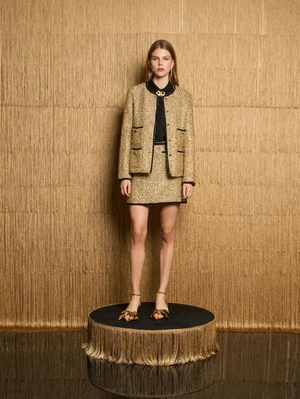 Sister Jane Bottoms Womenswear DREAM Diva Tweed Mini Skirt Antique Gold