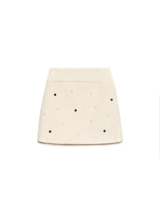 Sister Jane Bottoms Womenswear DREAM Oyster Jewel Tweed Skirt Ivory Cream