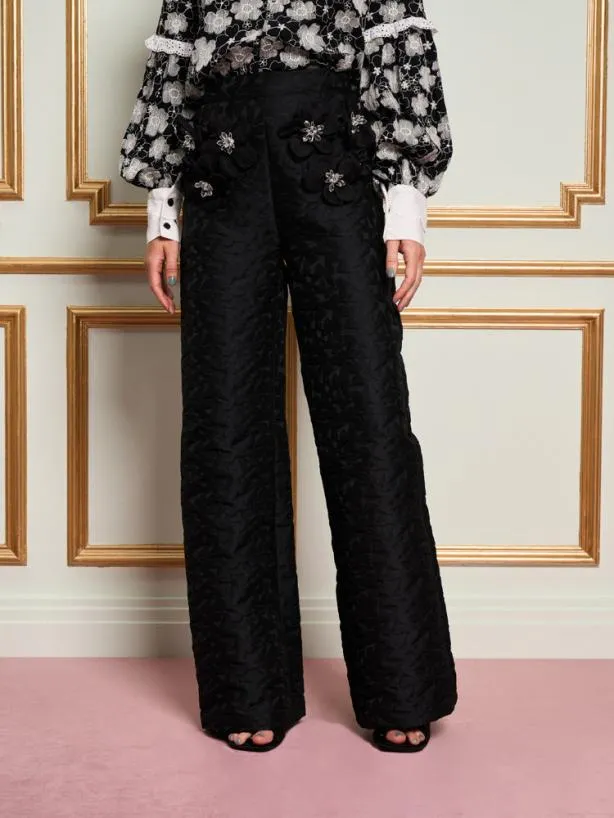 Sister Jane Bottoms Womenswear DREAM Papillon Applique Trousers Ink Black