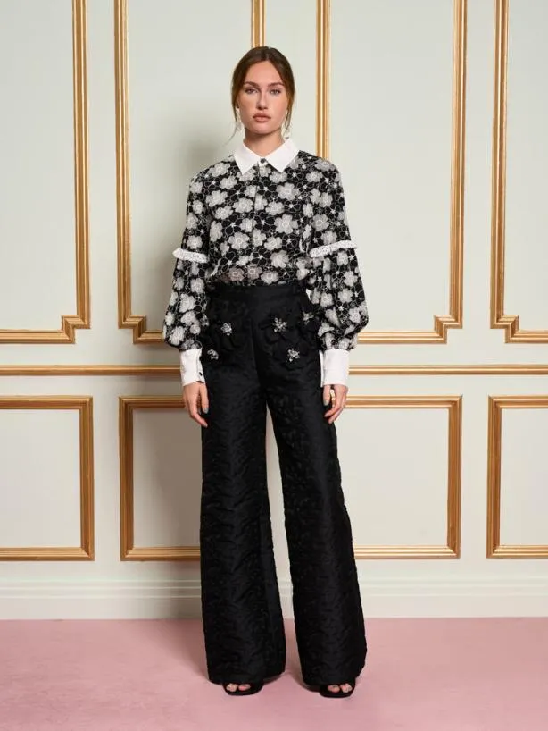 Sister Jane Bottoms Womenswear DREAM Papillon Applique Trousers Ink Black