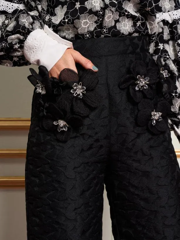 Sister Jane Bottoms Womenswear DREAM Papillon Applique Trousers Ink Black