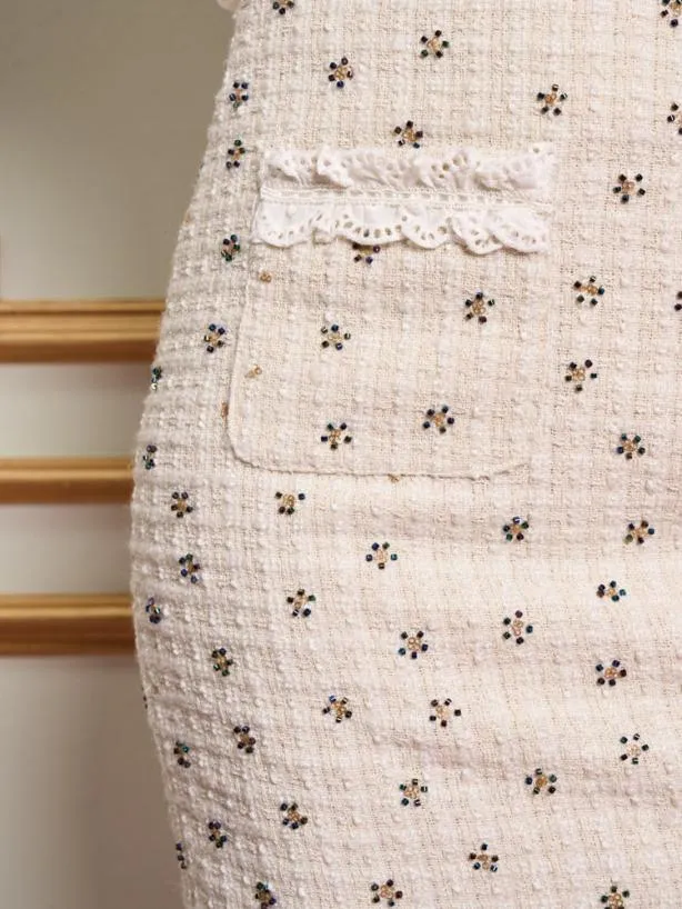 Sister Jane Bottoms Womenswear DREAM Reine Jewel Mini Skirt Pearled Ivory