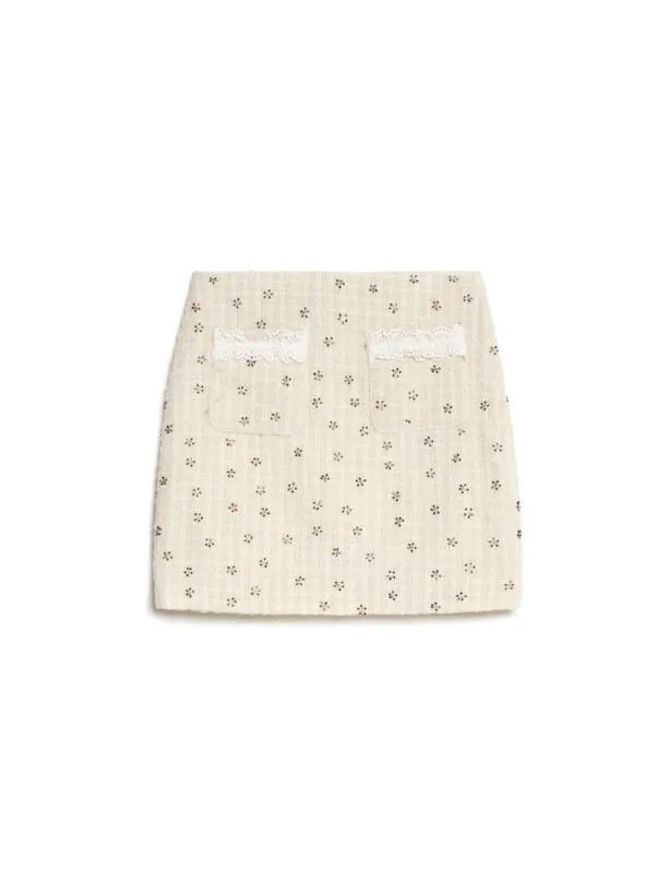 Sister Jane Bottoms Womenswear DREAM Reine Jewel Mini Skirt Pearled Ivory