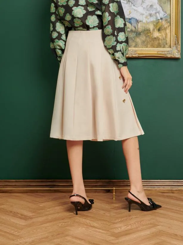 Sister Jane Bottoms Womenswear DREAM Rococo Embellished Pleated Skirt Pearl Ivory