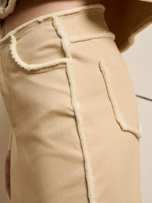 Sister Jane Bottoms Womenswear Ghospell Harper Frayed Midi Skirt Almond Beige