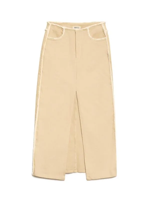 Sister Jane Bottoms Womenswear Ghospell Harper Frayed Midi Skirt Almond Beige