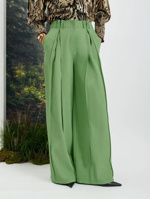 Sister Jane Bottoms Womenswear Ghospell Hollis Wide Leg Trousers Pear Green