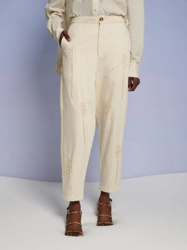 Sister Jane Bottoms Womenswear Ghospell Rae Stitch Trousers Cream Beige