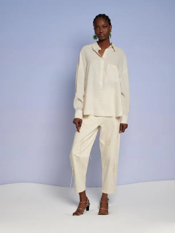 Sister Jane Bottoms Womenswear Ghospell Rae Stitch Trousers Cream Beige