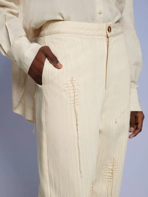 Sister Jane Bottoms Womenswear Ghospell Rae Stitch Trousers Cream Beige