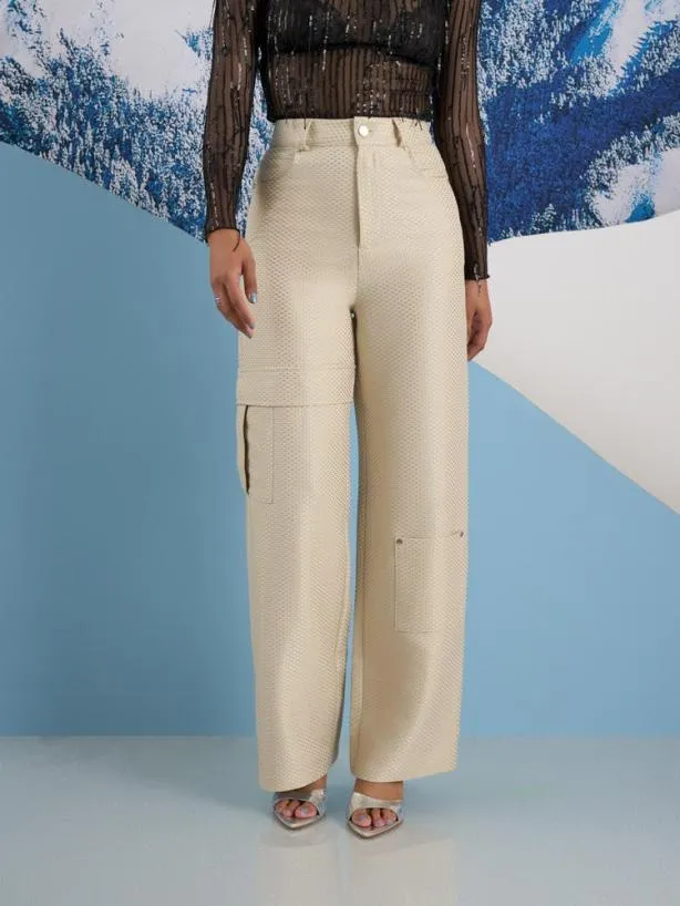 Sister Jane Bottoms Womenswear Ghospell Suki Weave Cargo Trousers Soft Cream