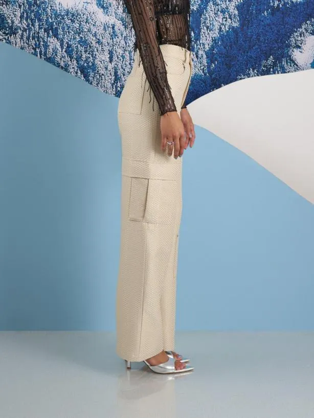Sister Jane Bottoms Womenswear Ghospell Suki Weave Cargo Trousers Soft Cream
