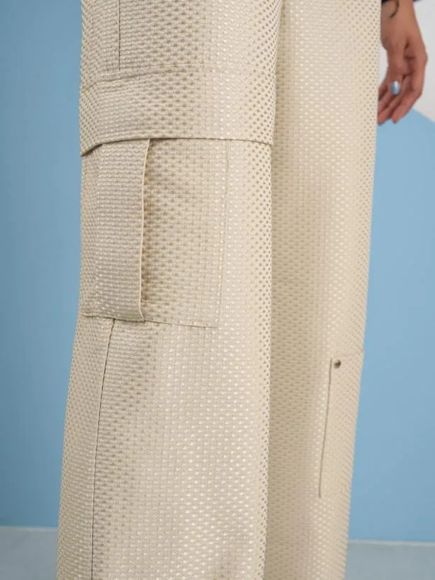 Sister Jane Bottoms Womenswear Ghospell Suki Weave Cargo Trousers Soft Cream