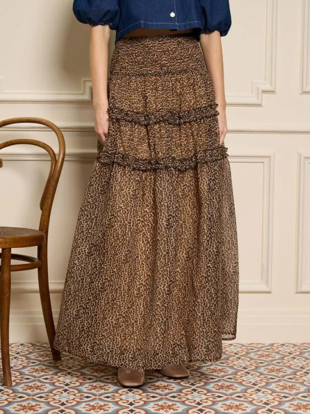 Sister Jane Bottoms Womenswear Lisette Organza Midi Skirt Leopard