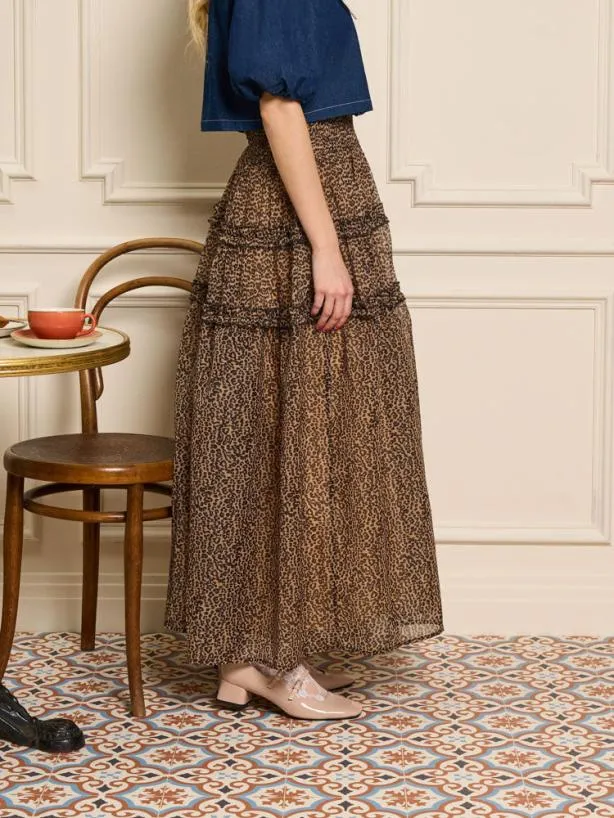 Sister Jane Bottoms Womenswear Lisette Organza Midi Skirt Leopard