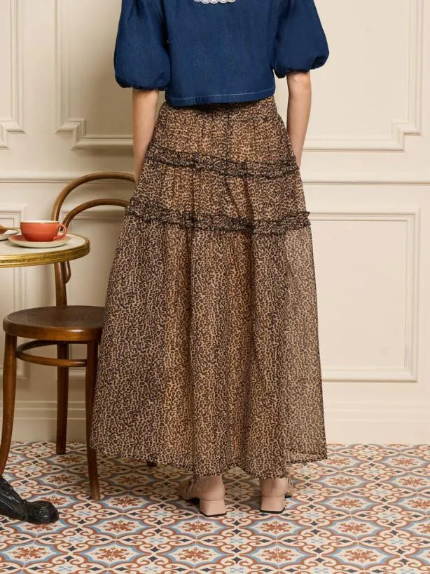Sister Jane Bottoms Womenswear Lisette Organza Midi Skirt Leopard