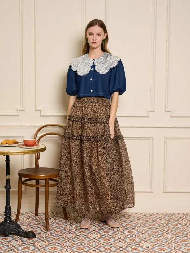 Sister Jane Bottoms Womenswear Lisette Organza Midi Skirt Leopard