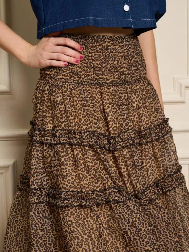 Sister Jane Bottoms Womenswear Lisette Organza Midi Skirt Leopard