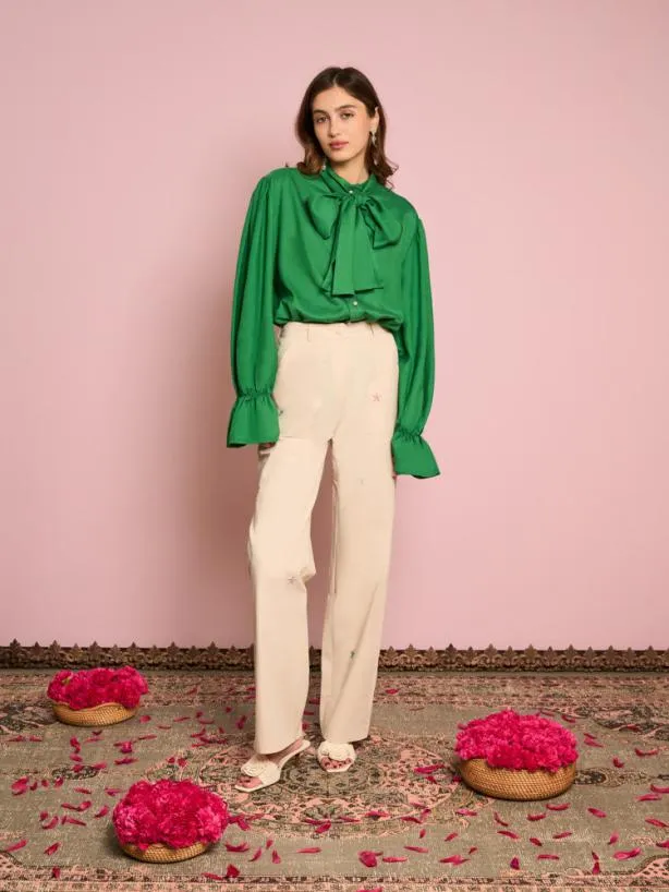 Sister Jane Bottoms Womenswear Primrose Embroidered Trousers Gardenia Cream