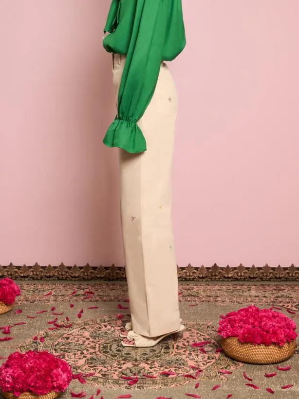 Sister Jane Bottoms Womenswear Primrose Embroidered Trousers Gardenia Cream