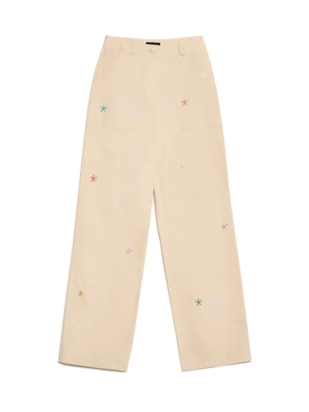 Sister Jane Bottoms Womenswear Primrose Embroidered Trousers Gardenia Cream