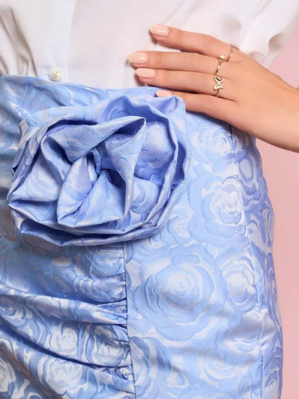 Sister Jane Bottoms Womenswear Sapphire Rose Jacquard Skirt Teapot Blue