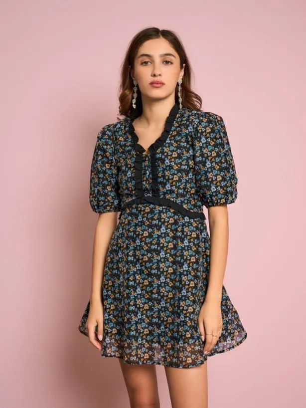 Sister Jane Dresses Womenswear Carnation Organza Mini Dress Coal Black