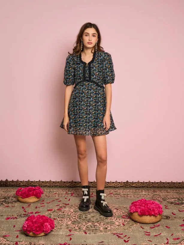 Sister Jane Dresses Womenswear Carnation Organza Mini Dress Coal Black