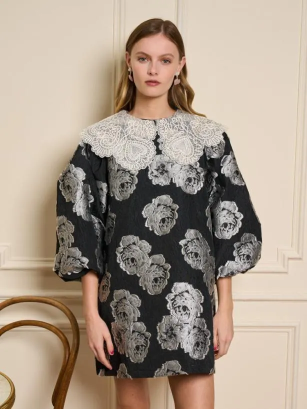 Sister Jane Dresses Womenswear Dame Jacquard Mini Dress Black And White