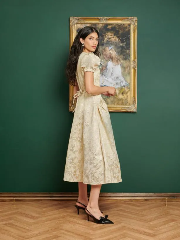 Sister Jane Dresses Womenswear DREAM Ornament Jacquard Midi Dress Pale Gold