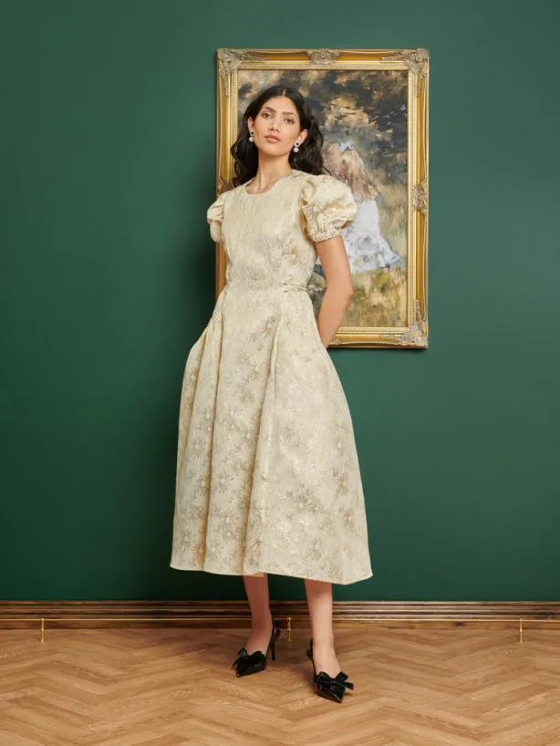 Sister Jane Dresses Womenswear DREAM Ornament Jacquard Midi Dress Pale Gold