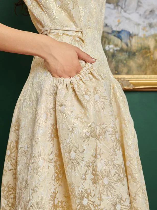 Sister Jane Dresses Womenswear DREAM Ornament Jacquard Midi Dress Pale Gold