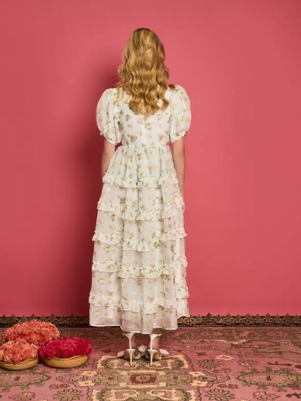 Sister Jane Dresses Womenswear DREAM Rose Dove Ruffle Midi Dress Pearled White