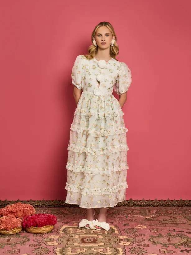 Sister Jane Dresses Womenswear DREAM Rose Dove Ruffle Midi Dress Pearled White