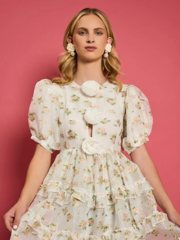 Sister Jane Dresses Womenswear DREAM Rose Dove Ruffle Midi Dress Pearled White