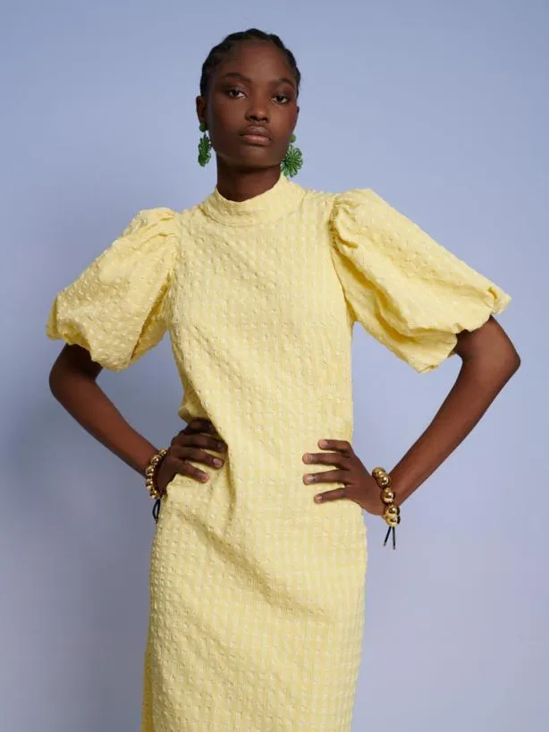 Sister Jane Dresses Womenswear Ghospell Archer Check Midi Dress Cedrat Yellow